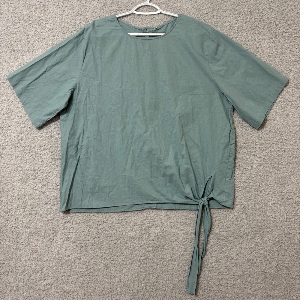 Linen Blend Side Tie Minimalist Top Sage Green Relaxed Summer Blouse 2XL